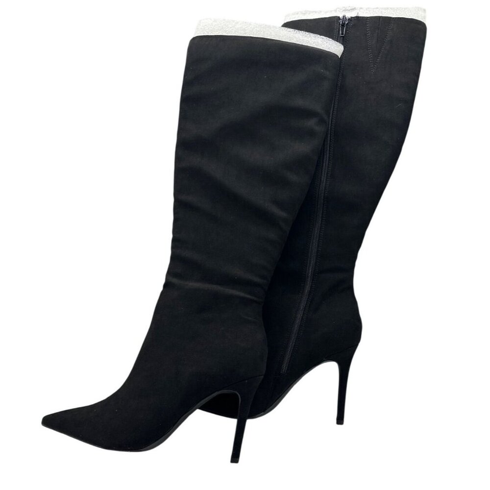 INC international Concept Size 9.5  Below Knee 4" Faux Suede Boots Black - Picture 15 of 16